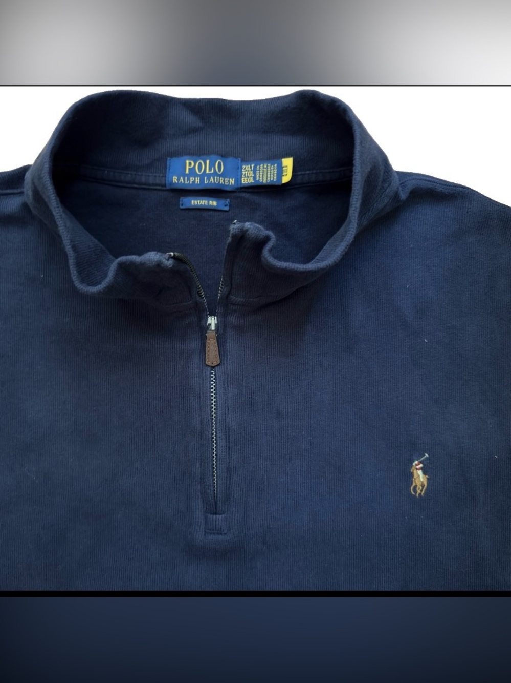 Polo Ralph Lauren Estate Rib Quarter Zip Pullover Navy Blue Mens 2XLT Big & Tall